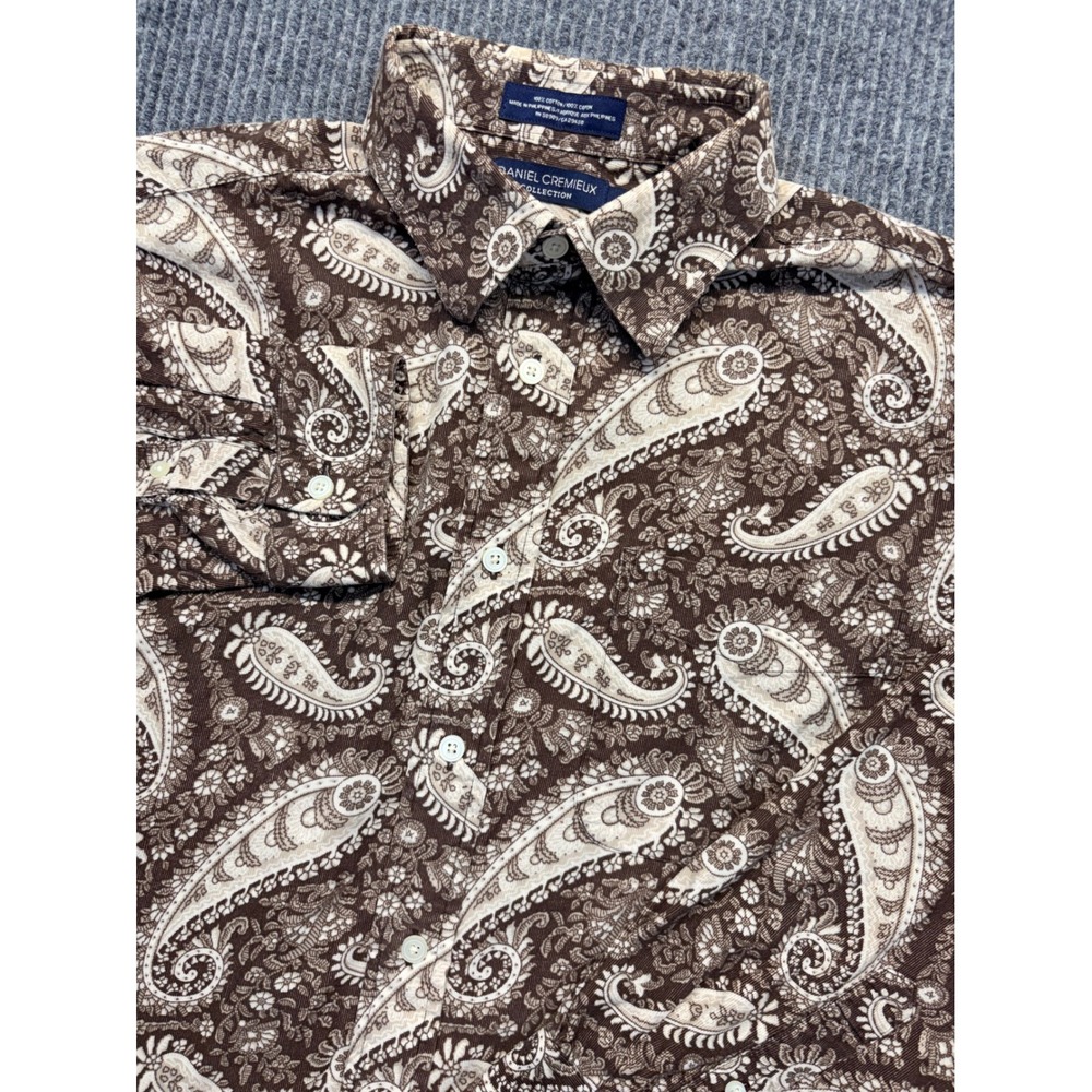 Daniel Cremieux Collection Mens Brown Paisley Corduroy Tailored Fit Shirt Large